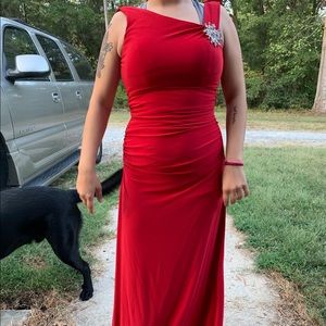 Floor length, red prom dress